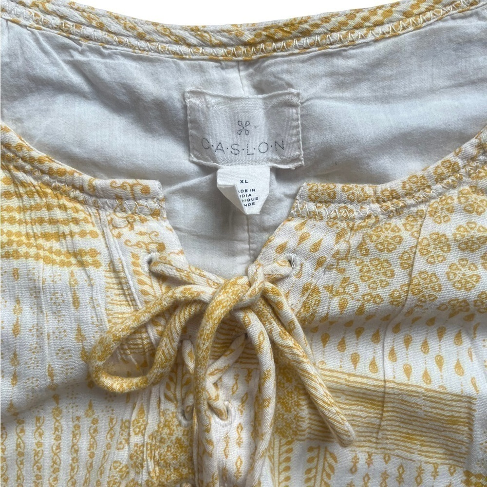 Caslon Womens Yellow White Patchwork Print Ruffle Minidress size X-Large - Picture 7 of 12